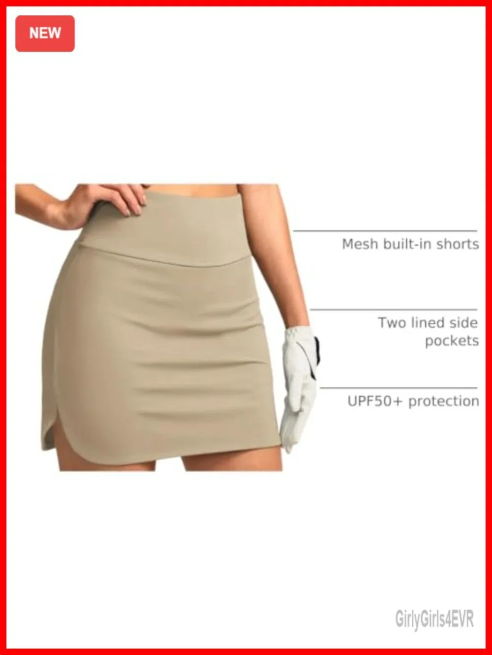 High Waisted Golf Skort with Shorts, UPF50+ Stretch, 3 Pockets, 15